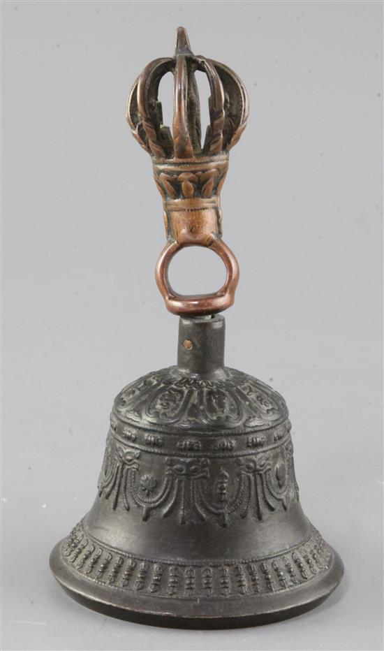 A Chinese bronze ceremonial Buddhist ritual bell, Ghanta, Zhengde mark and probably of the period (1506-21), 19cm high